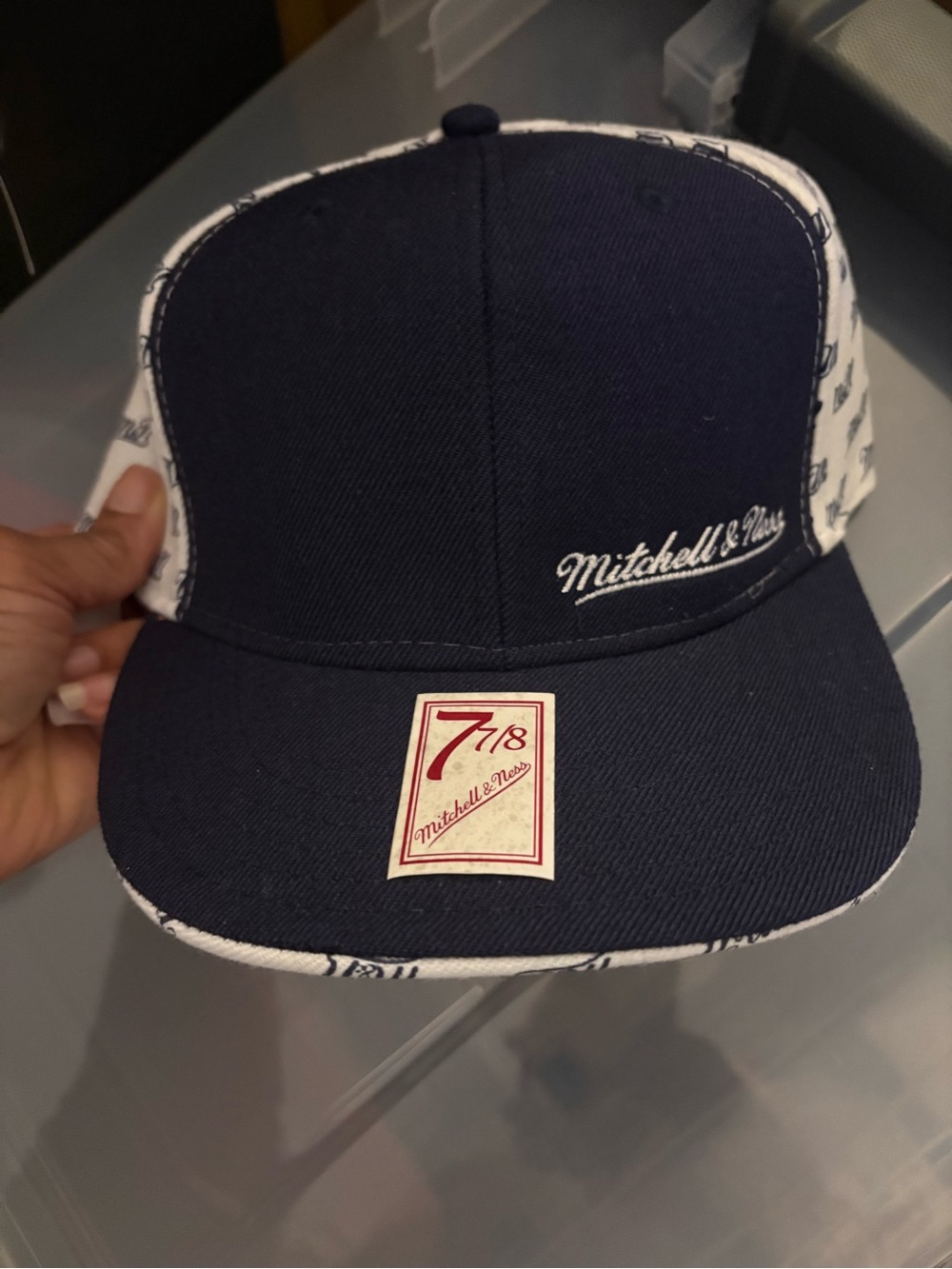 Mitchell & Ness Navy and White Logo Snapback Cap